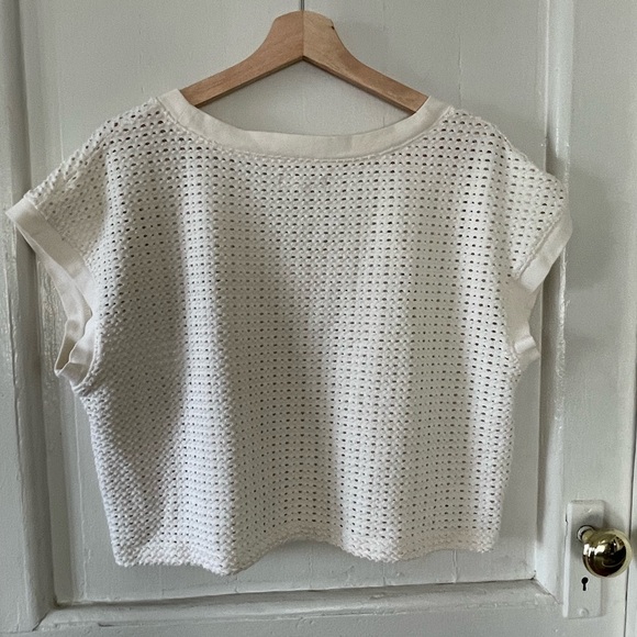 Madewell Crop Tee Womens Large White Mesh Playful Minimalist Basic With Edge - Picture 5 of 7
